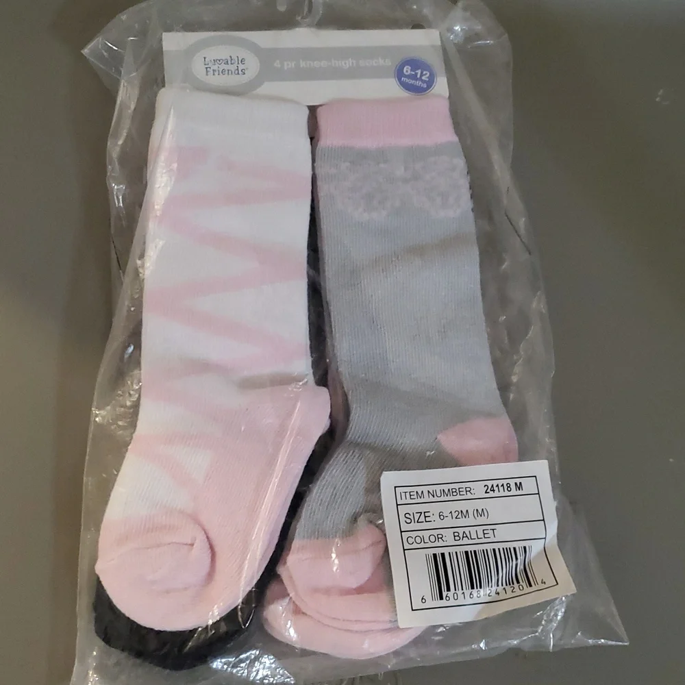 Luvable Friends 4pair Baby Girl knee high ballet Socks Set size 6-12 Months new‎